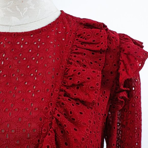Robert Rodriguez 8 Prairie Eyelet Lace Top Red - Picture 3 of 16